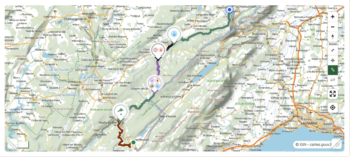 Carte Trailboard avec tracé et points clés